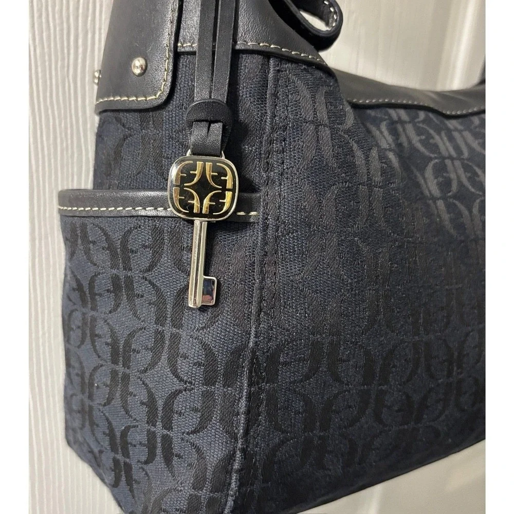 Fossil Vintage Shoulder Bag Black Signature Monogram Jacquard Leather Retro Y2K